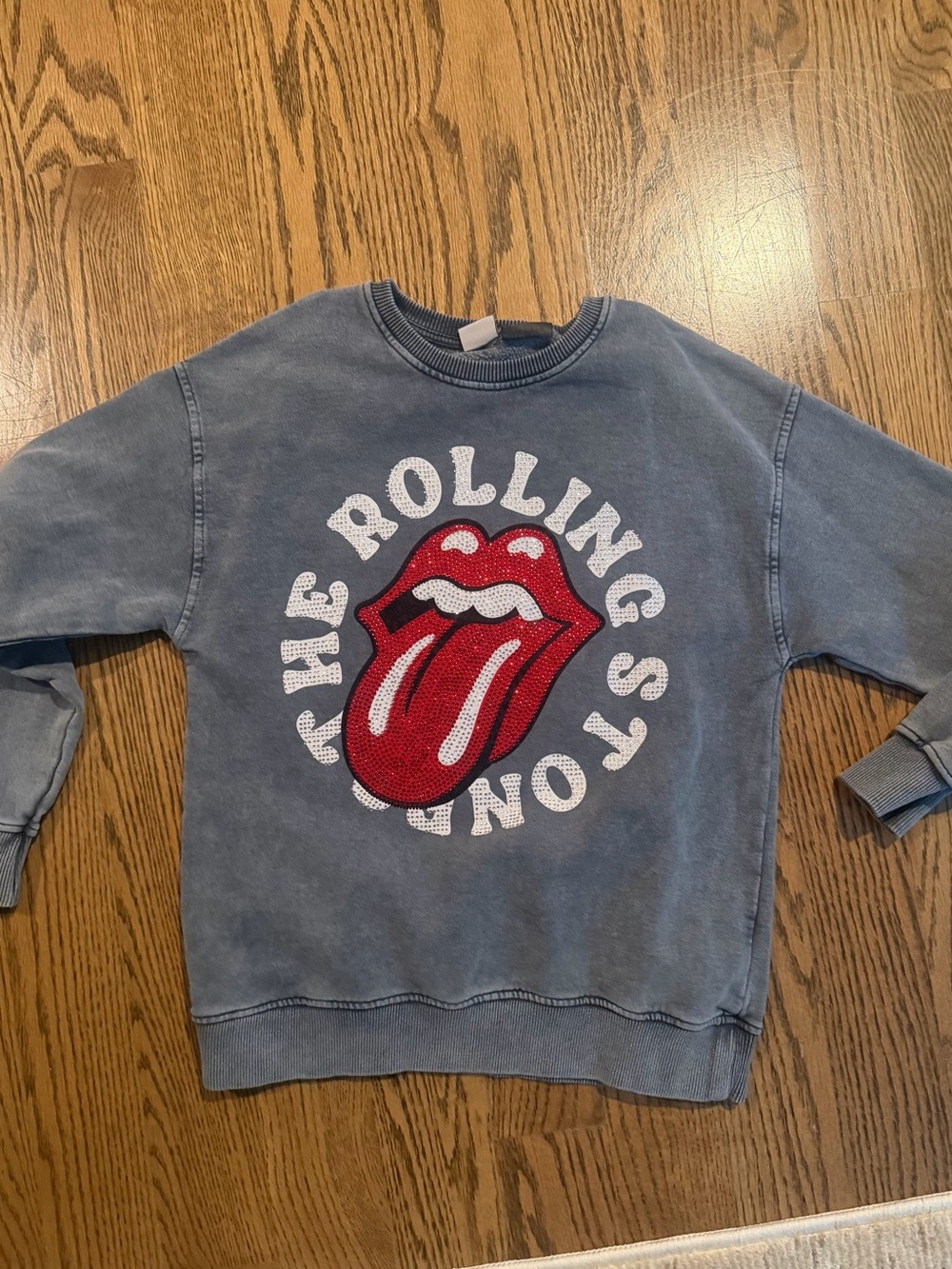 Zara Kids Blue Sweatshirt with Red Rolling Stones Tongue